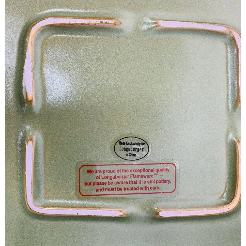 Longaberger Flameware SAGE Grill Pan Pottery Server Cookware 18" x 10" Green - Picture 7 of 14